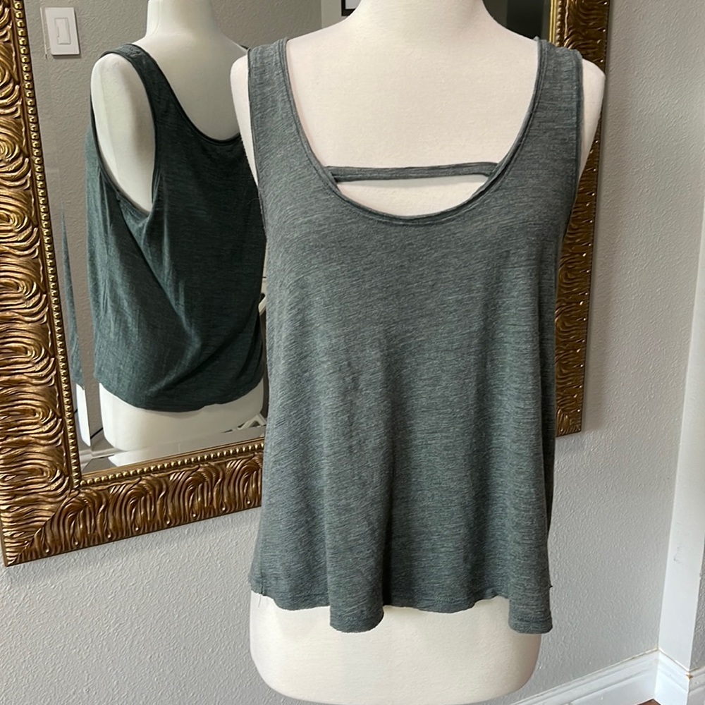 Melrose and Market Gray Scoop Neck Tank with Strap Detail